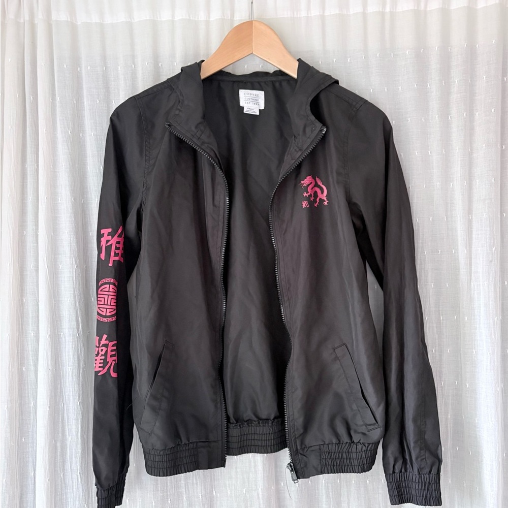 Empyre Black Bomber Jacket with rRed Dragon Details
